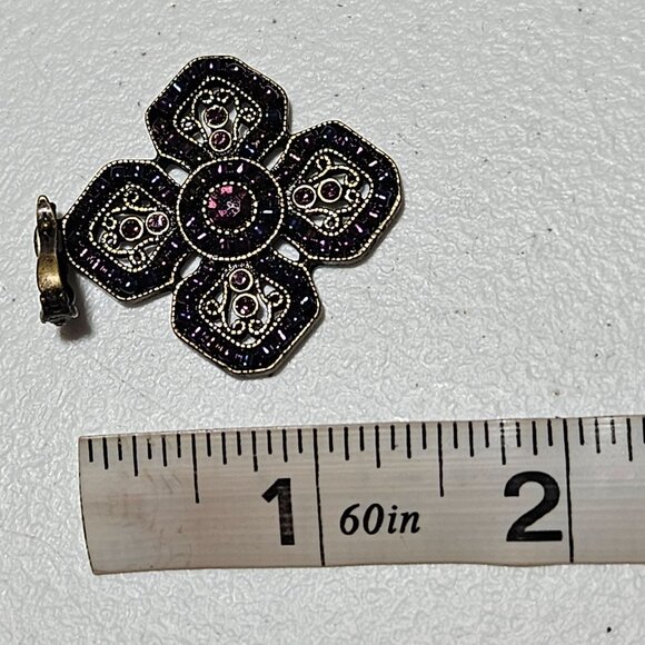 Vintage Premier Designs Purple Rhinestone Floral Medallion Pendant Art Deco - Picture 6 of 6